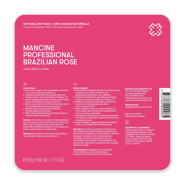Mancine Professional Natural Hot Wax / XXX Brazilian Rose 500g