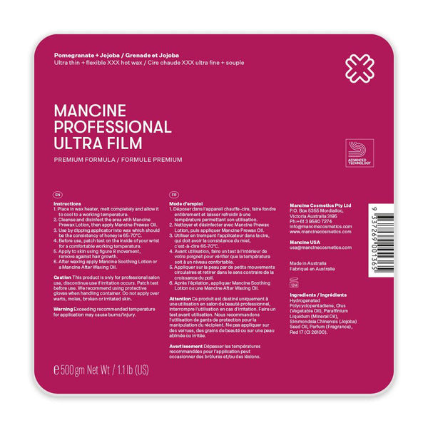 Mancine Professional Ultra Film Hot Wax / Pomegranate + Jojoba 500g