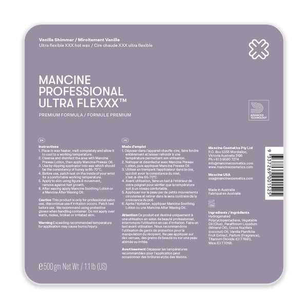 Mancine Professional Ultra Flexxx™ Hot Wax: Vanilla Shimmer 500g